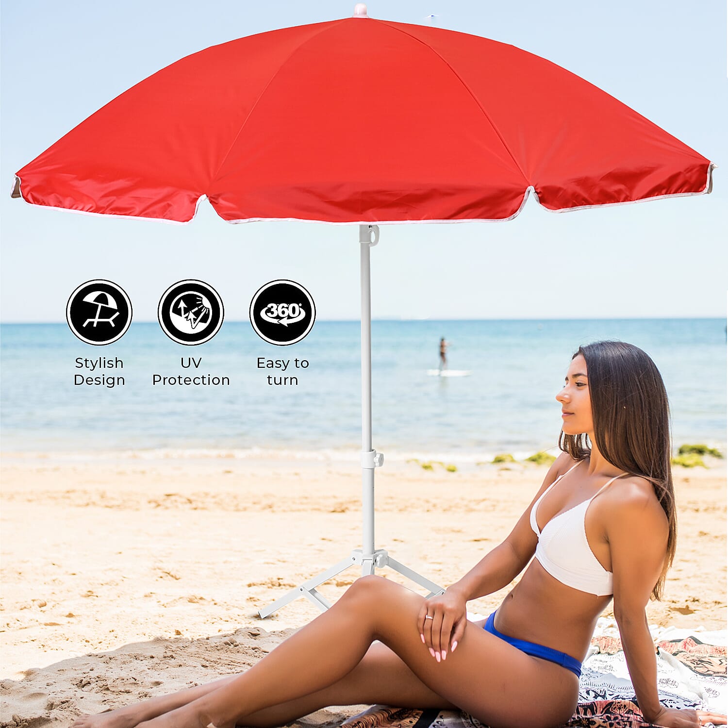 Solid colour Outdoor umbrella with tripod stand ( height from 1.2m to 1.8m) - Red