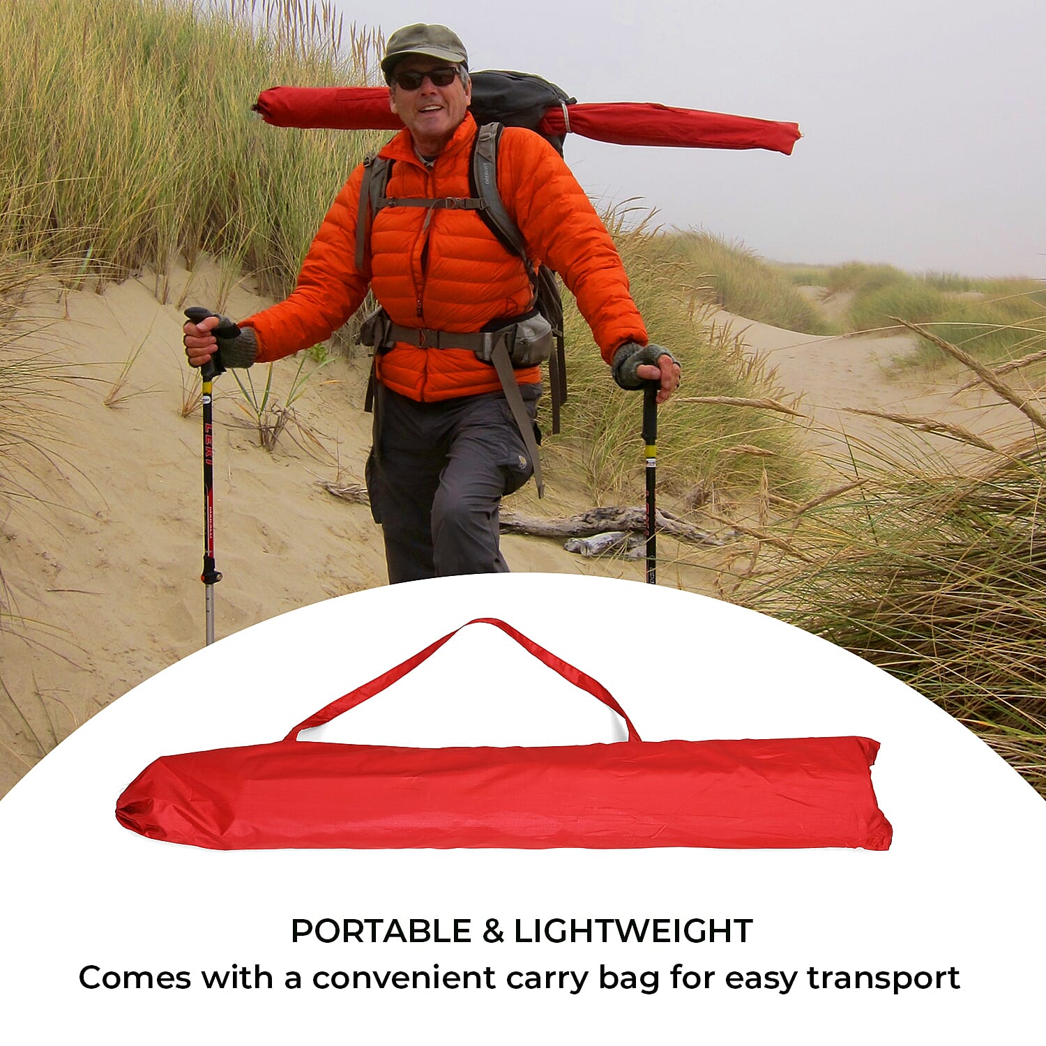 Solid colour Outdoor umbrella with tripod stand ( height from 1.2m to 1.8m) - Red