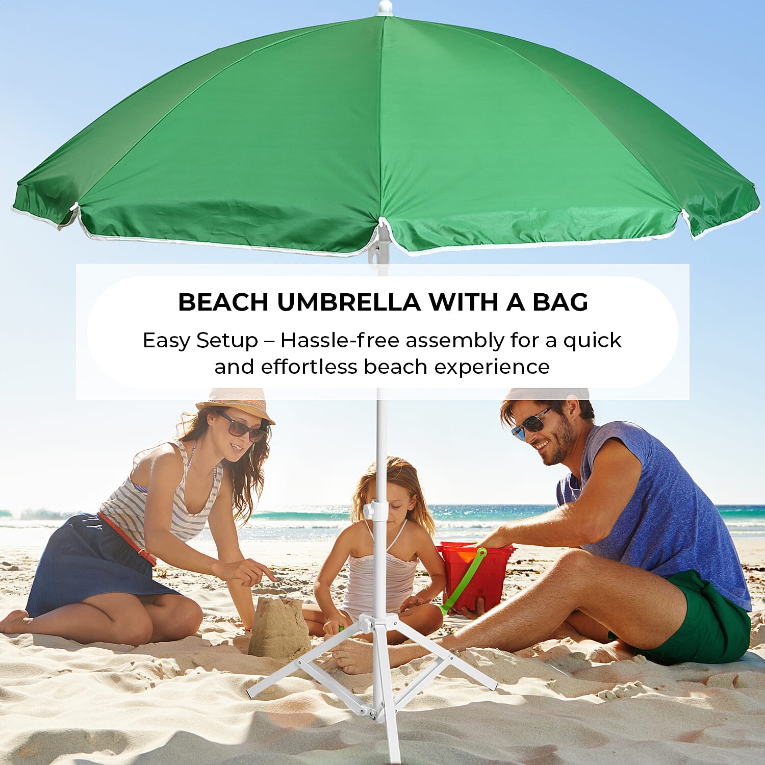 Solid colour Outdoor umbrella with tripod stand (height from 1.2m to 1.8m) - Green & Grey