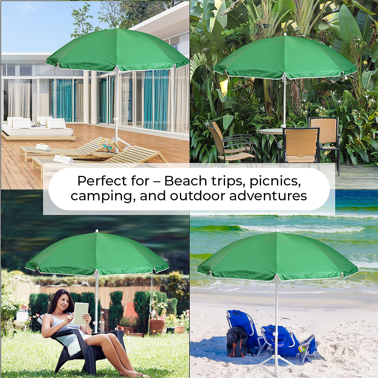 Solid colour Outdoor umbrella with tripod stand (height from 1.2m to 1.8m) - Green & Grey
