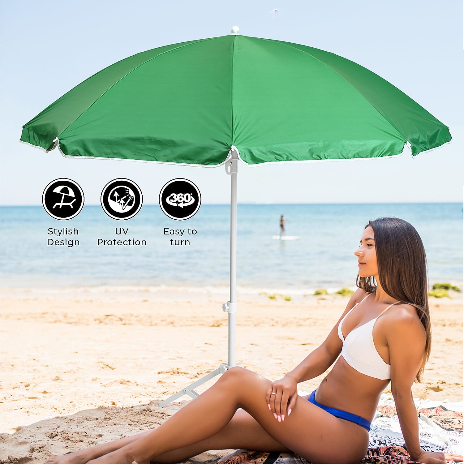 Solid colour Outdoor umbrella with tripod stand (height from 1.2m to 1.8m) - Green & Grey