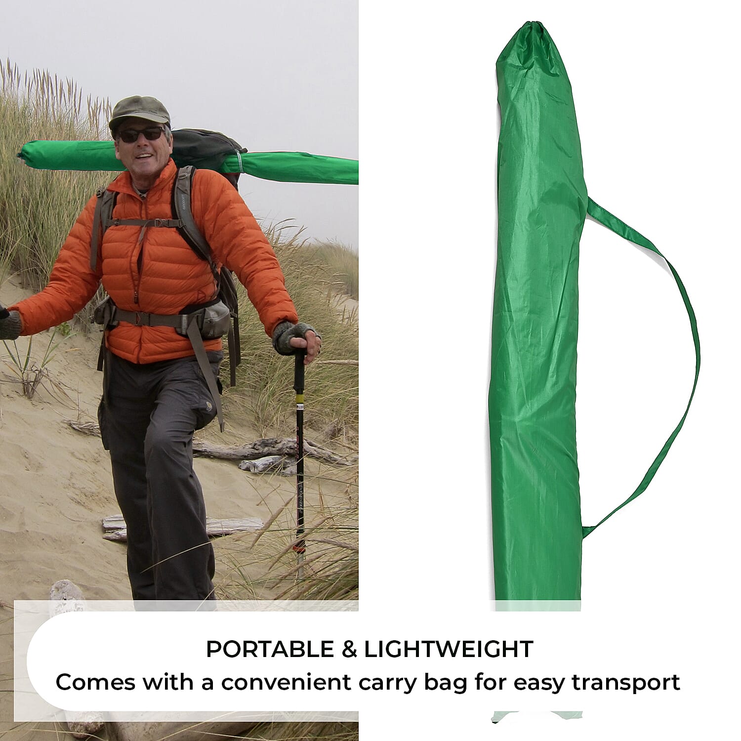 Solid colour Outdoor umbrella with tripod stand (height from 1.2m to 1.8m) - Green & Grey