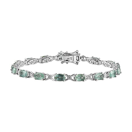Mint Kyanite & White Zircon Cluster Bracelet (Size - 7) in Platinum Overlay Sterling Silver 10.54 Ct, Silver Wt. 7.81 Gms