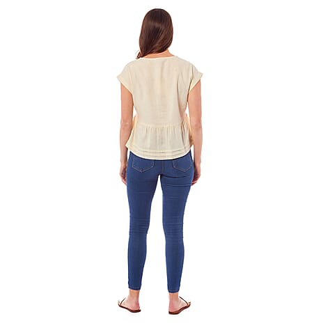 Charlotte West Linen Blend Button Front Top (Size 14) - Cream