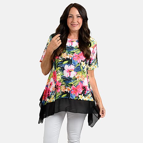 Nicole Chiffon Floral Print Tunic (Size L) - Navy
