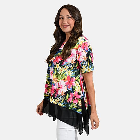 Nicole Chiffon Floral Print Tunic (Size L) - Navy