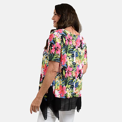 Nicole Chiffon Floral Print Tunic (Size L) - Navy