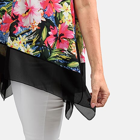 Nicole Chiffon Floral Print Tunic (Size L) - Navy