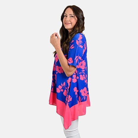 Nicole Chiffon Floral Print Tunic (Size L) - Fuchsia