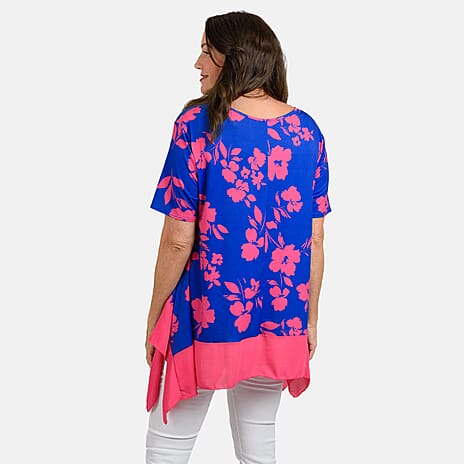 Nicole Chiffon Floral Print Tunic (Size L) - Fuchsia