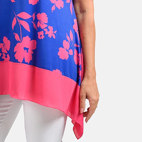 Nicole Chiffon Floral Print Tunic (Size L) - Fuchsia