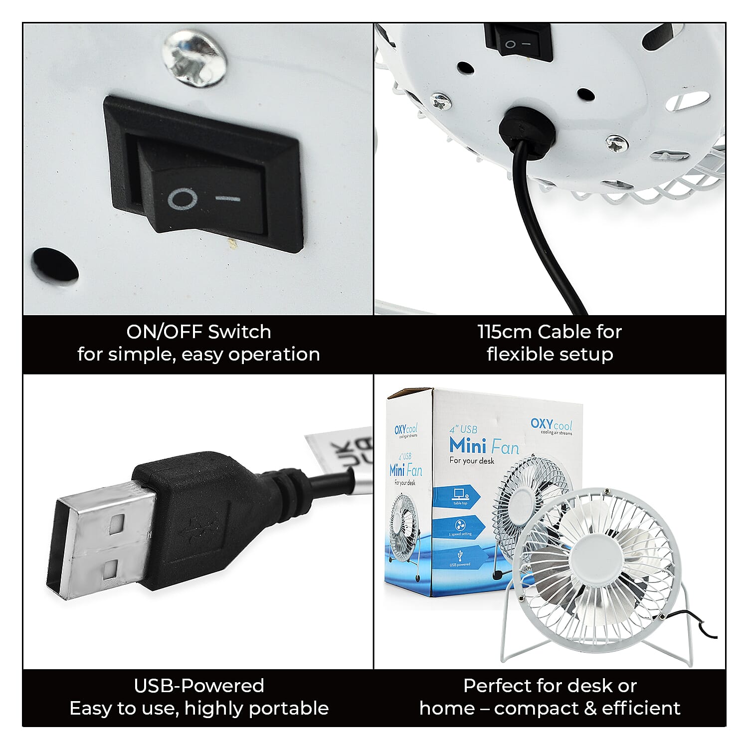 Oxycool 4-Inch USB Mini Desk Fan