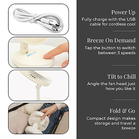 Oxycool 8 Inch Portable Rechargeable Wireless Fan - White