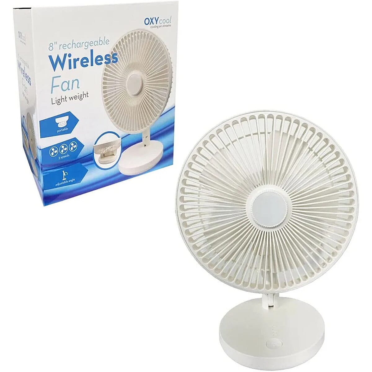 Oxycool 8 Inch Rechargeable Wireless Fan - White Oxycool 8 Inch Rechargeable Wireless Fan - White