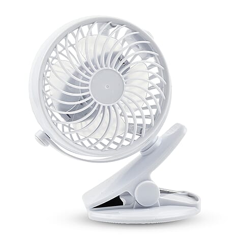 Clip-On Tilt Rechargeable Fan with 3 Speed Setting & 360 Tilt Function - White