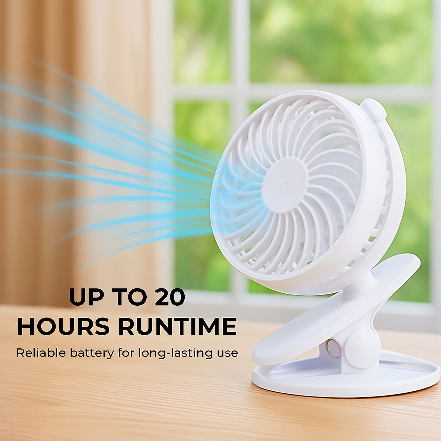 Clip-On Tilt Rechargeable Wireless Fan with 1200mAh Battery (Included) - White