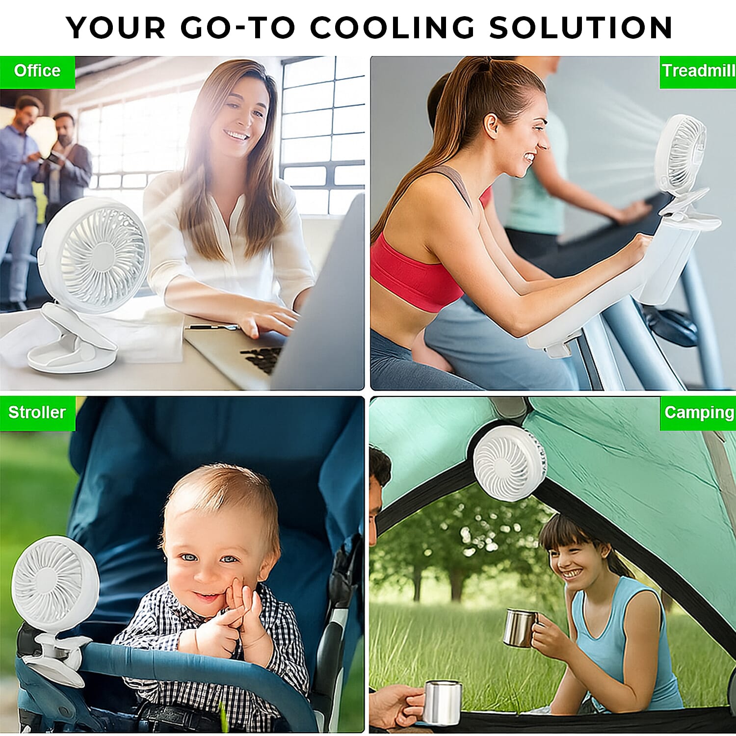 Clip-On Tilt Rechargeable Wireless Fan with 1200mAh Battery (Included) - White