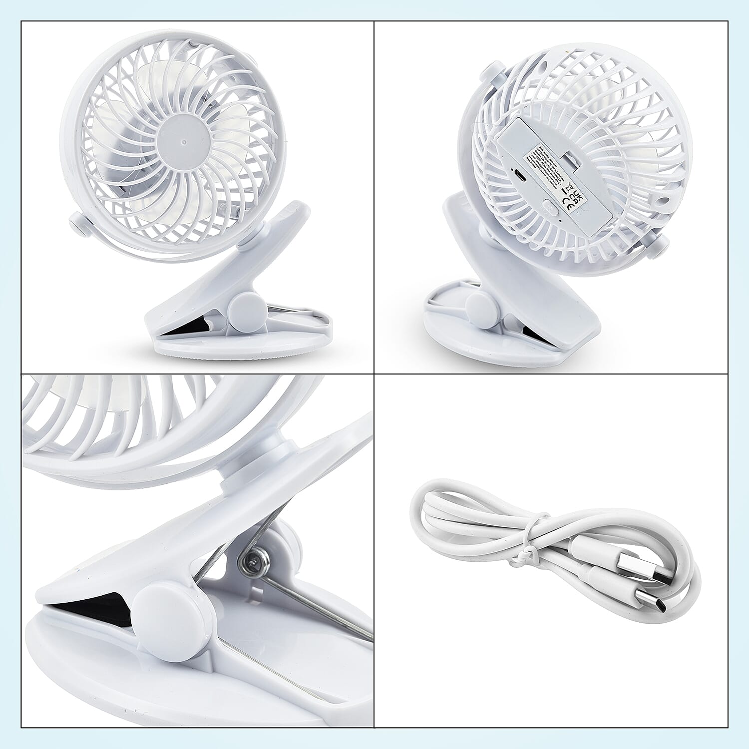 Clip-On Tilt Rechargeable Wireless Fan with 1200mAh Battery (Included) - White