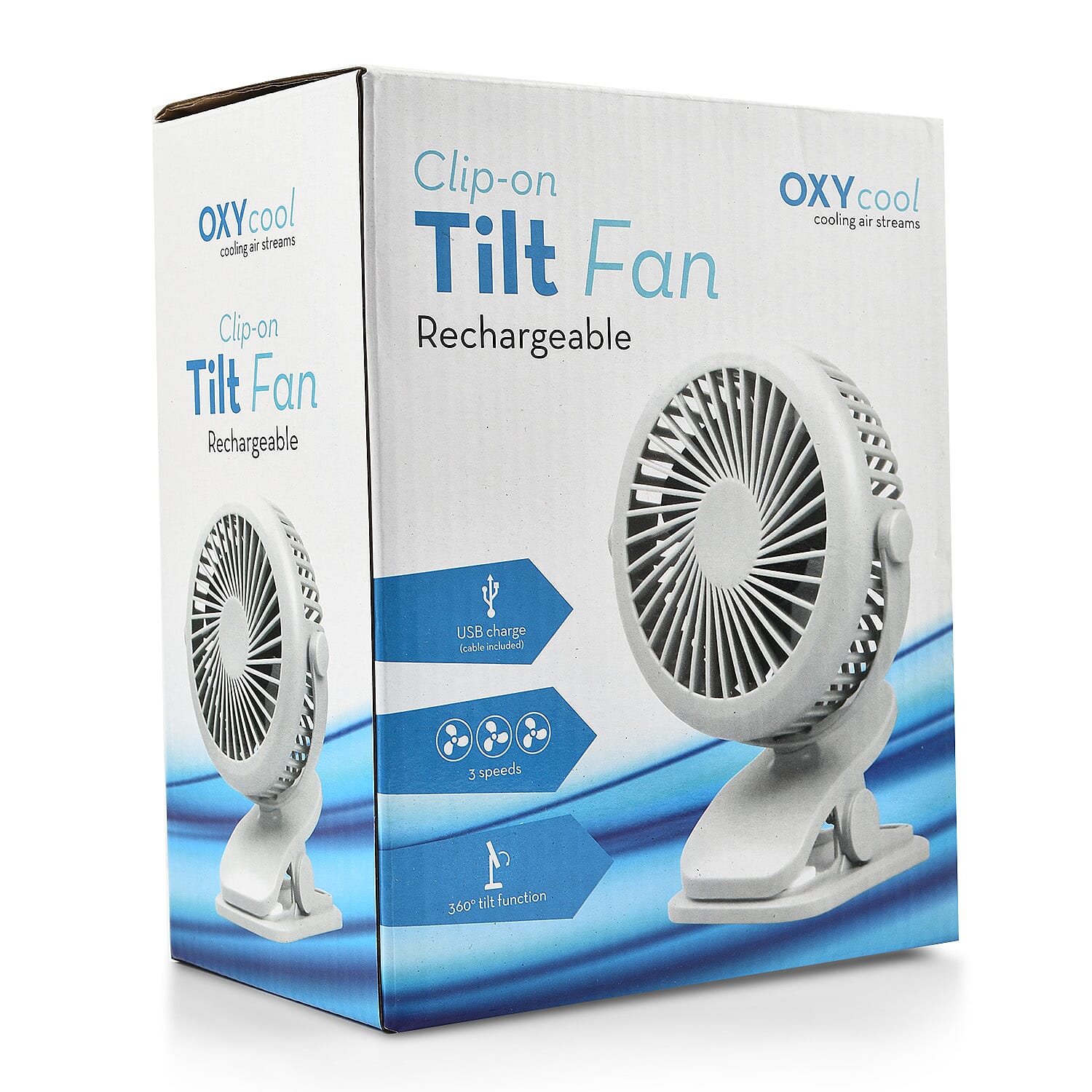 Clip-On Tilt Rechargeable Fan with 3 Speed Setting & 360 Tilt Function - White Clip-On Tilt Rechargeable Fan with 3 Speed Setting & 360 Tilt Function - White