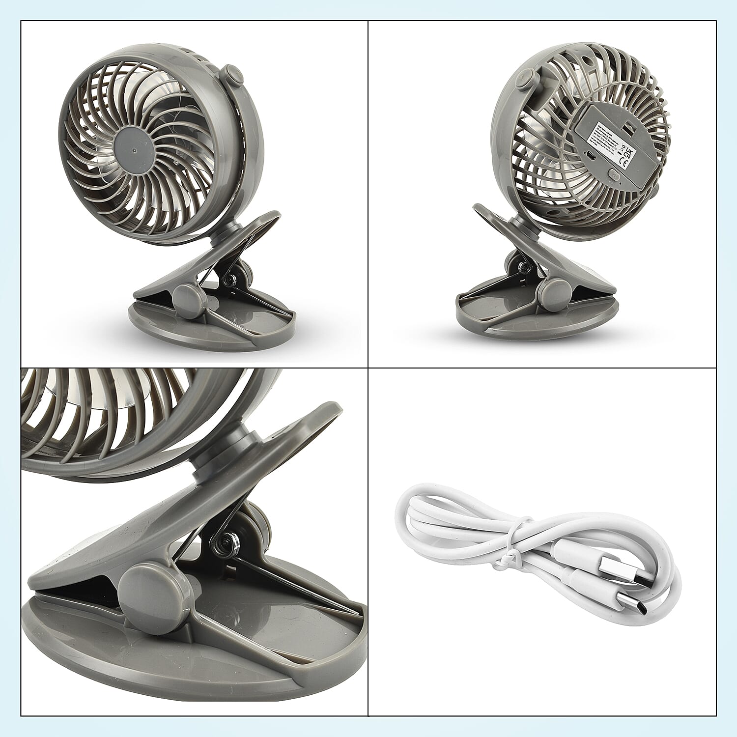 Clip-On Tilt Rechargeable Fan with 3 Speed Setting & 360 Tilt Function - Grey Clip-On Tilt Rechargeable Fan with 3 Speed Setting & 360 Tilt Function - Grey