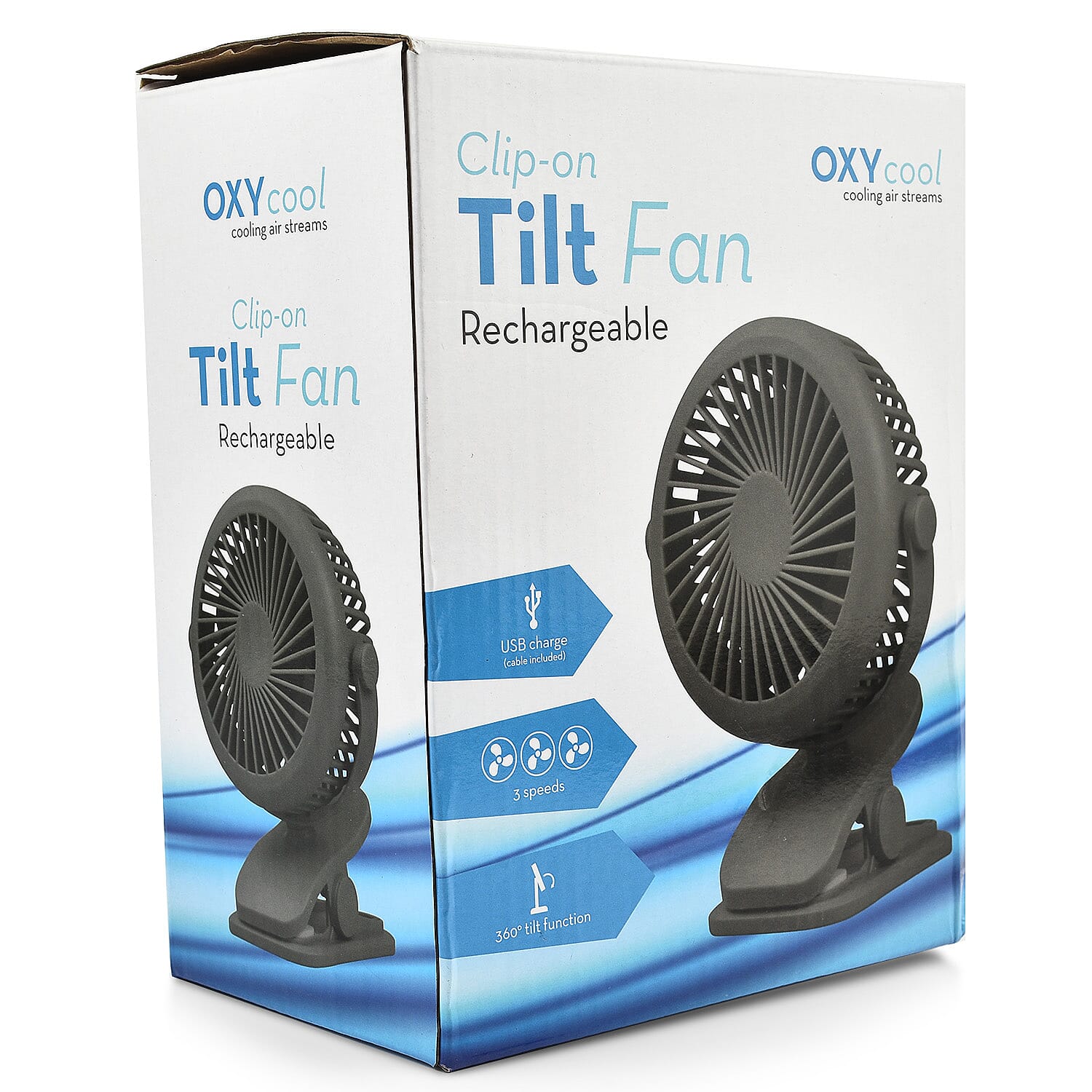 Clip-On Tilt Rechargeable Fan with 3 Speed Setting & 360 Tilt Function - Grey Clip-On Tilt Rechargeable Fan with 3 Speed Setting & 360 Tilt Function - Grey
