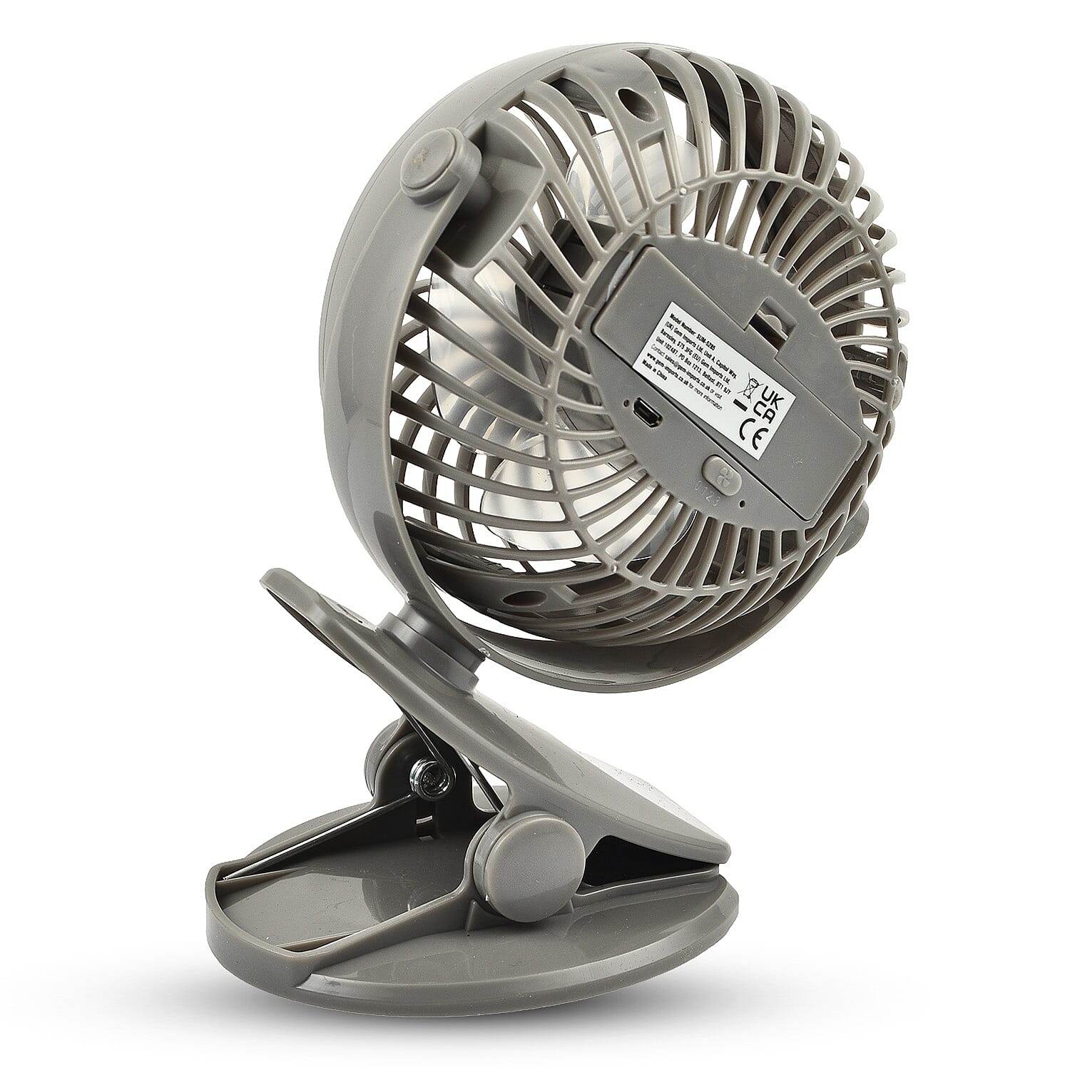 Clip-On Tilt Rechargeable Fan with 3 Speed Setting & 360 Tilt Function - Grey Clip-On Tilt Rechargeable Fan with 3 Speed Setting & 360 Tilt Function - Grey