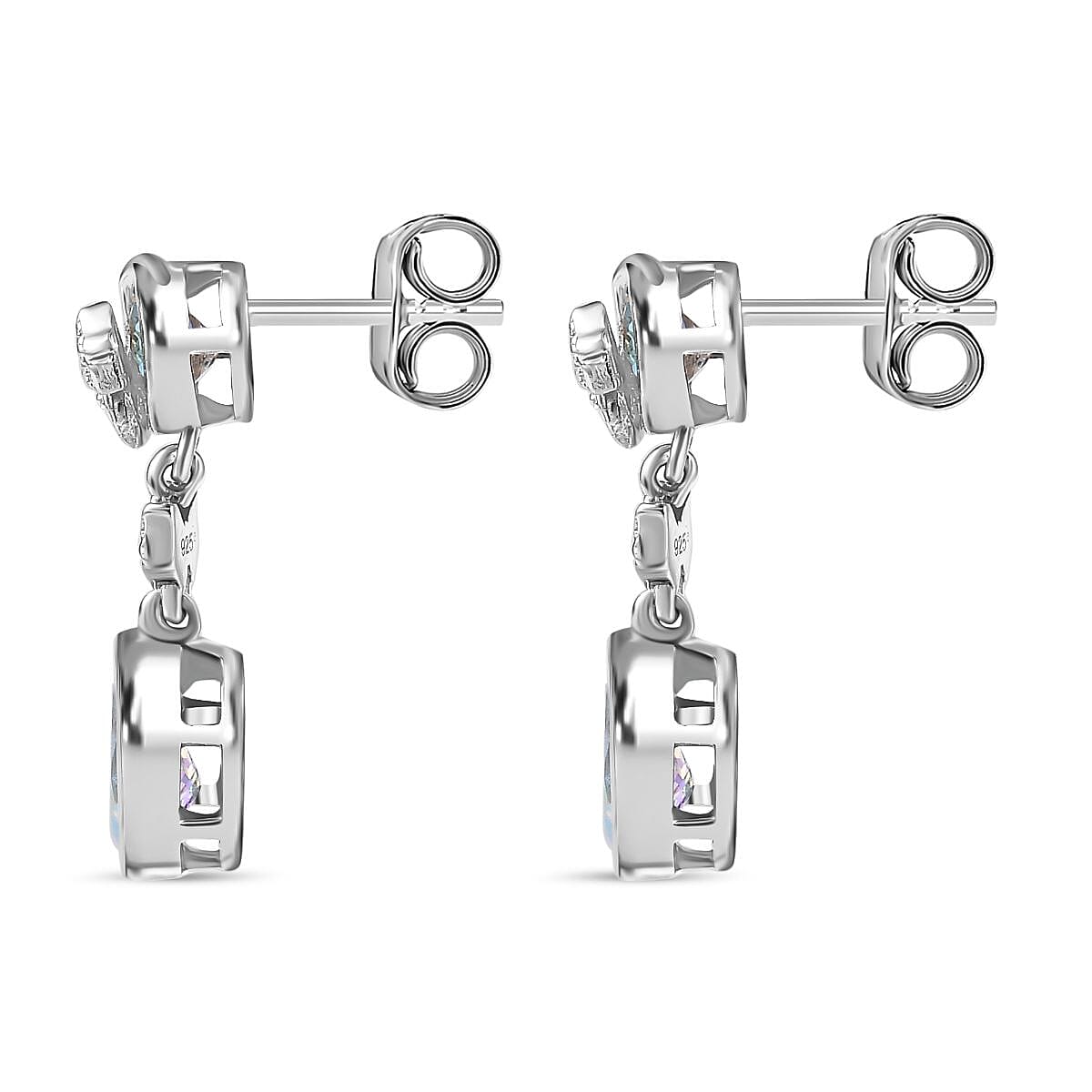 Mercury Mystic Topaz Dangle Earrings in Rhodium Overlay Sterling Silver 3.07 Ct.