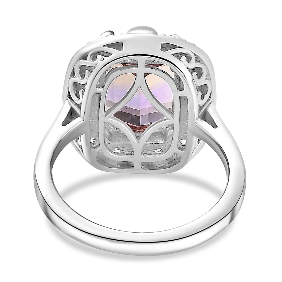 Ametrine, Natural Zircon & Amethyst Ring in Rhodium Overlay Sterling Silver 3.80 Ct. Ametrine, Natural Zircon & Amethyst Ring in Rhodium Overlay Sterling Silver 3.80 Ct.