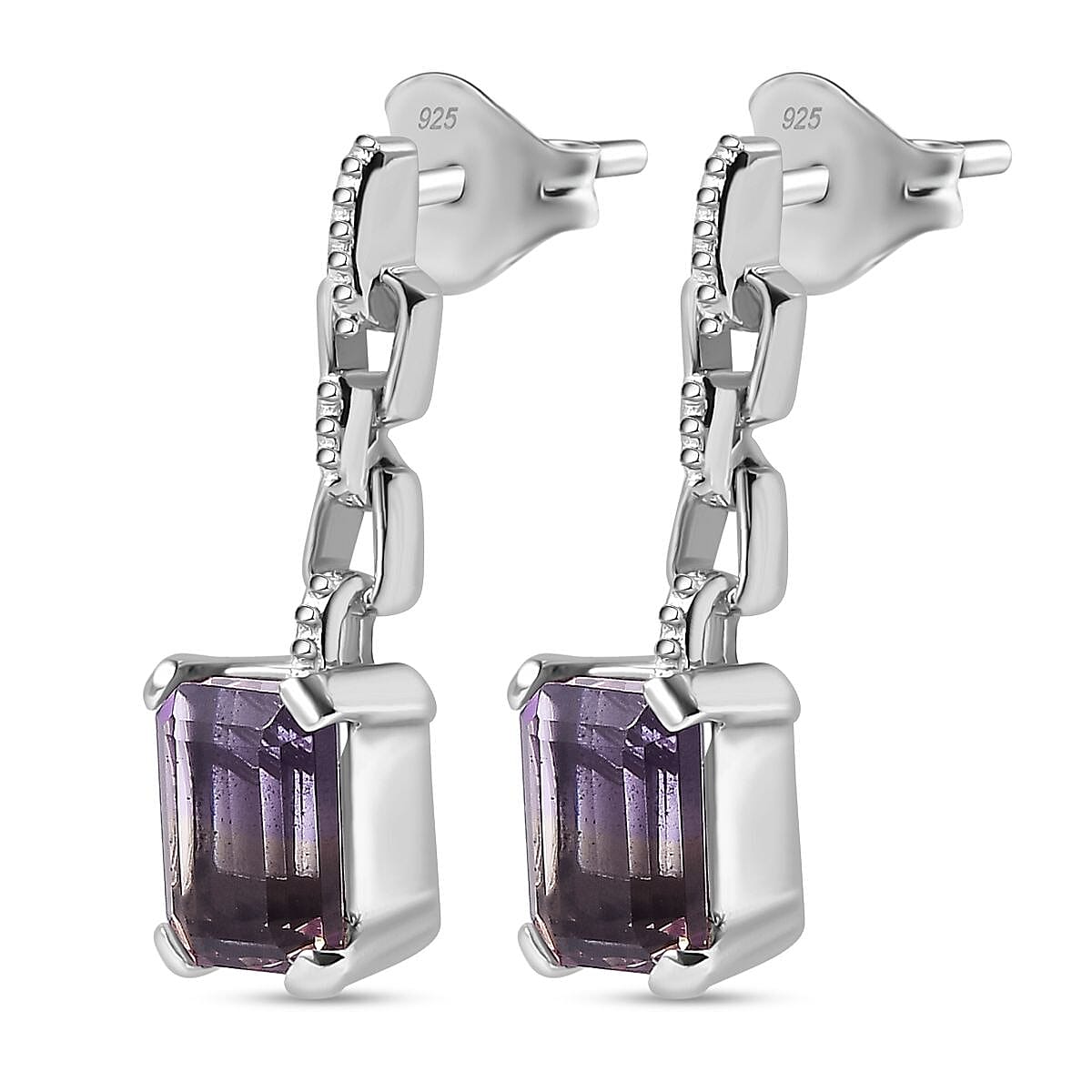 Ametrine Solitaire Dangle Earrings in Rhodium Overlay Sterling Silver 3.83 Ct.