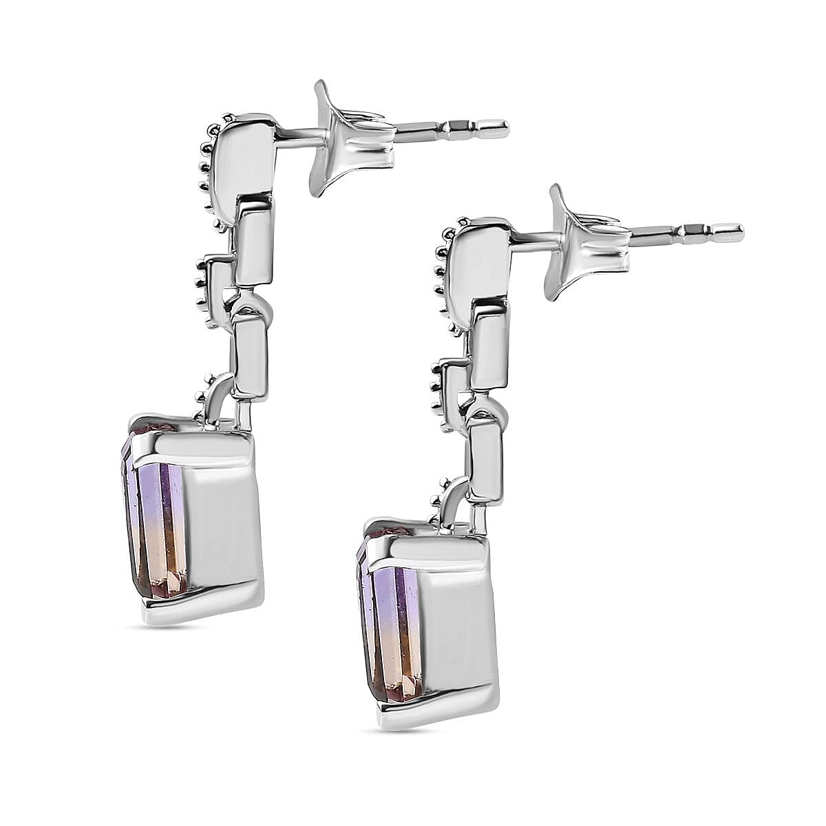 Ametrine Solitaire Dangle Earrings in Rhodium Overlay Sterling Silver 3.83 Ct.