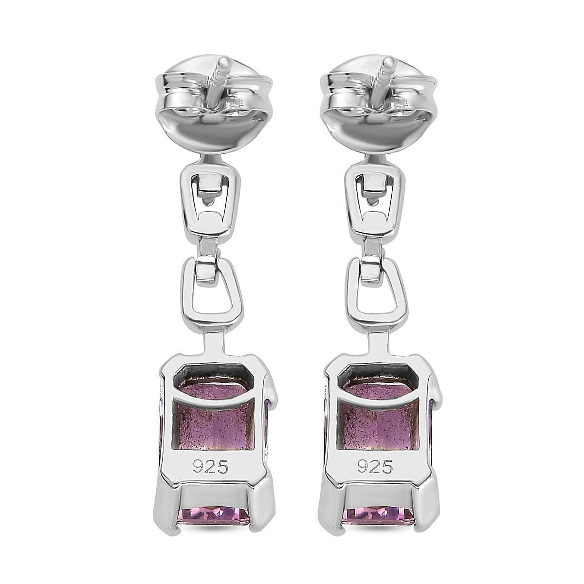 Ametrine Solitaire Dangle Earrings in Rhodium Overlay Sterling Silver 3.83 Ct.
