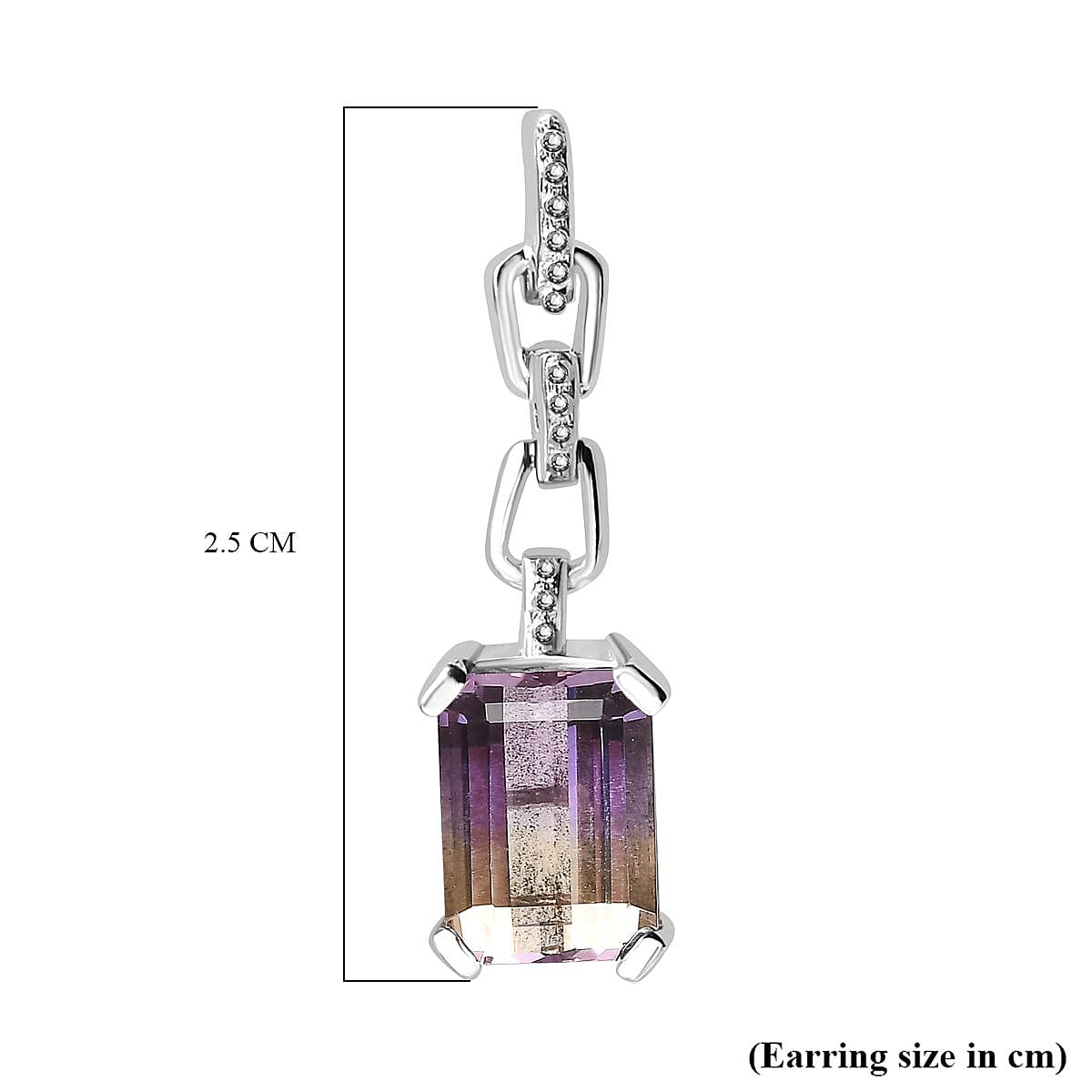 Ametrine Solitaire Dangle Earrings in Rhodium Overlay Sterling Silver 3.83 Ct.