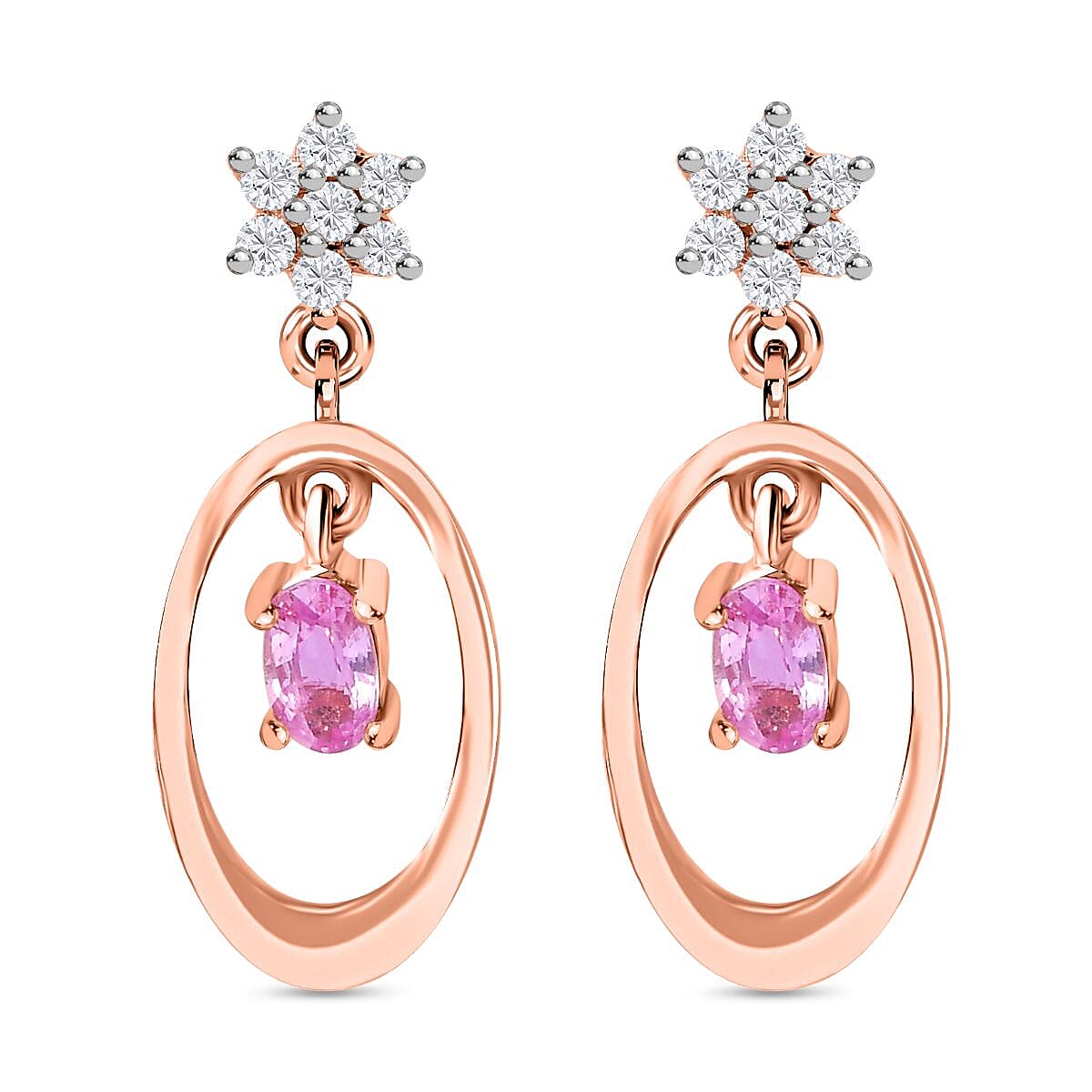 Pink Sapphire and Natural Zircon Star Dangle Earrings in 18K Rose Gold  Vermeil Plated Sterling Silver