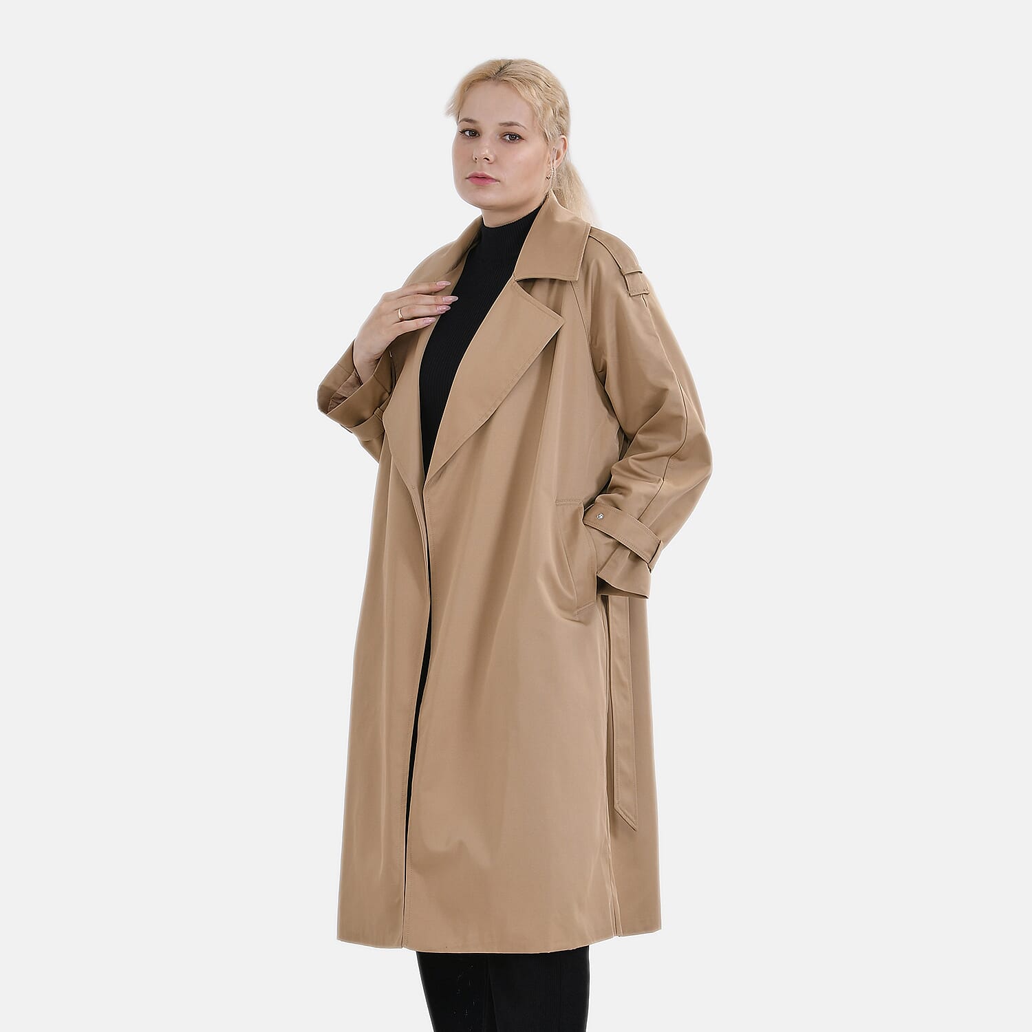 LA Marey Windproof Cotton Blend Trench Coat (Size 8-10) - Beige