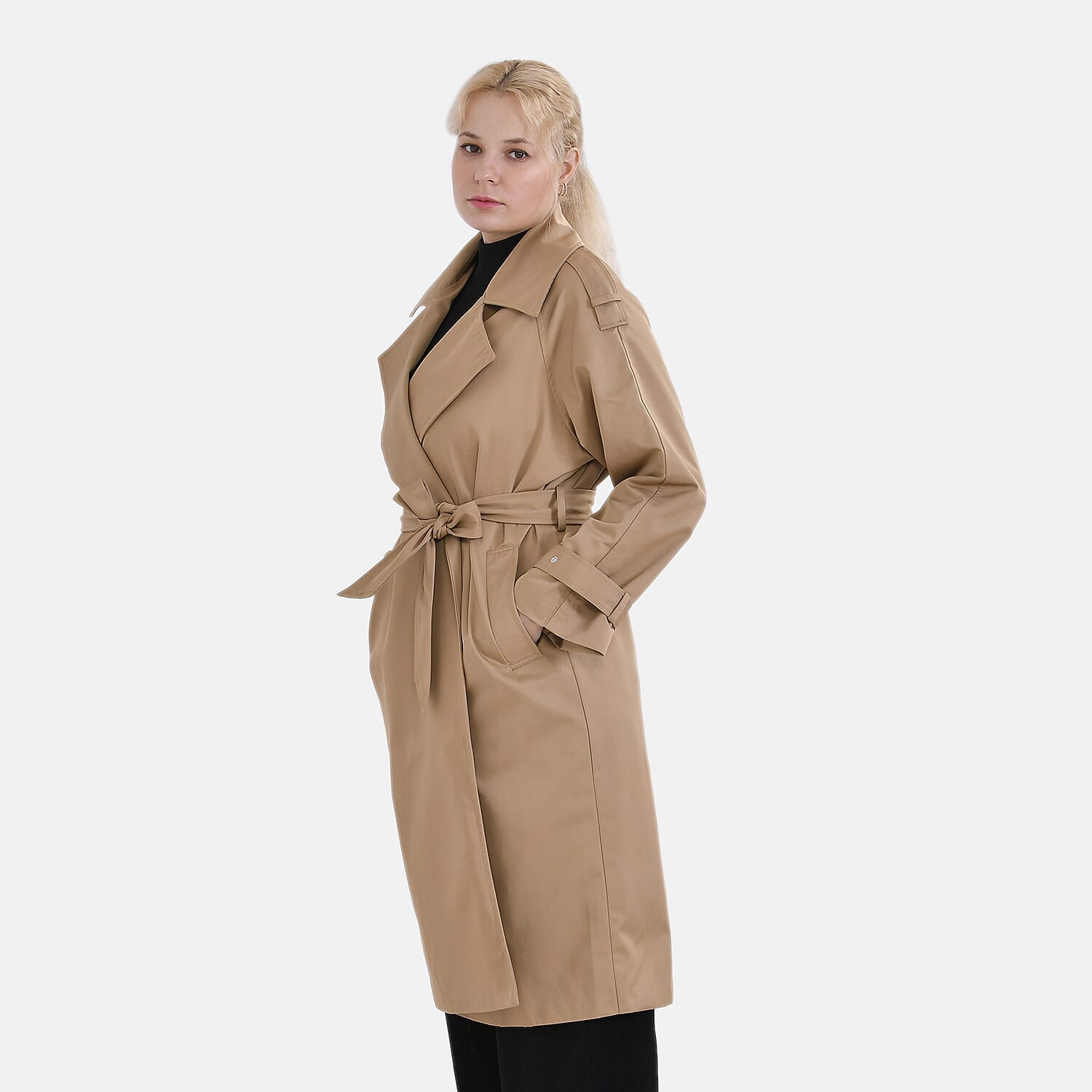 LA Marey Windproof Cotton Blend Trench Coat (Size 8-10) - Beige