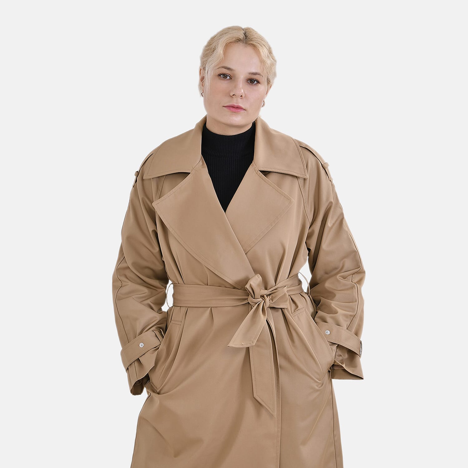 LA Marey Windproof Cotton Blend Trench Coat (Size 8-10) - Beige