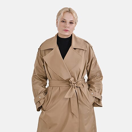 LA Marey Windproof Cotton Blend Trench Coat (Size 12-14) - Beige