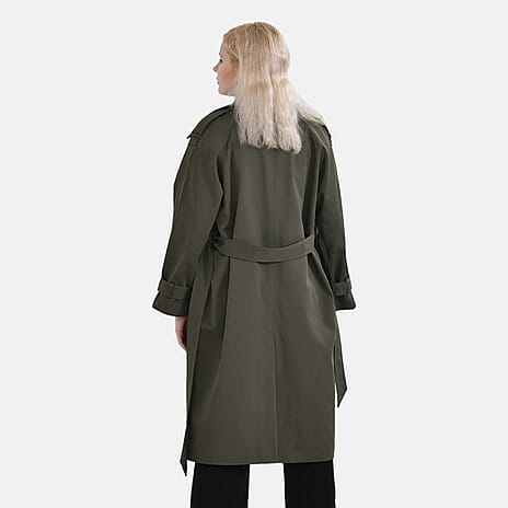 LA Marey Windproof Cotton Blend Trench Coat (Size 16-18) - Green
