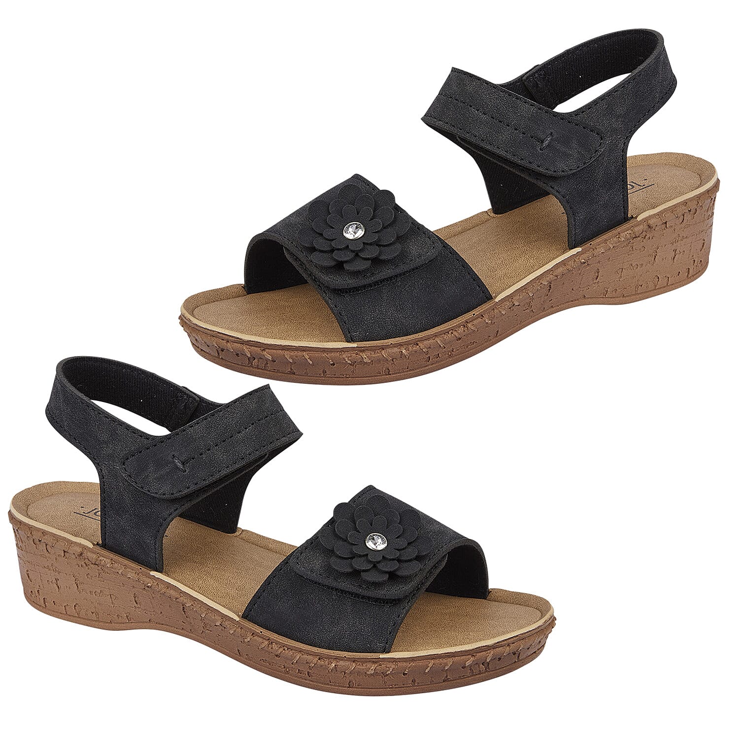 Jo & Joe HIBISCUS Lightweight Touch and Close Fastening Sandal (Size 3) - Black