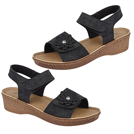 Jo - Joe HIBISCUS Lightweight Touch and Close Fastening Sandal (Size 3) - Black