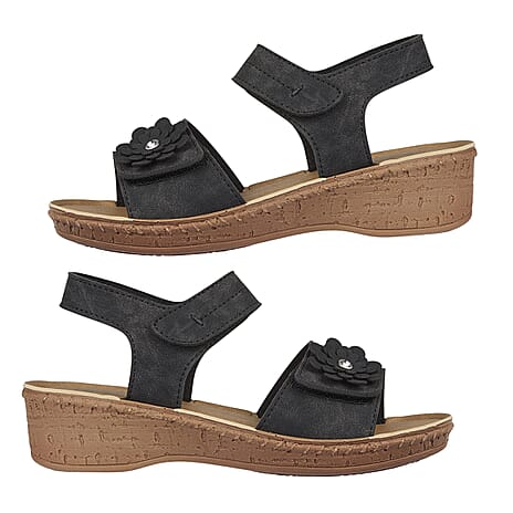 Jo - Joe HIBISCUS Lightweight Touch and Close Fastening Sandal (Size 3) - Black