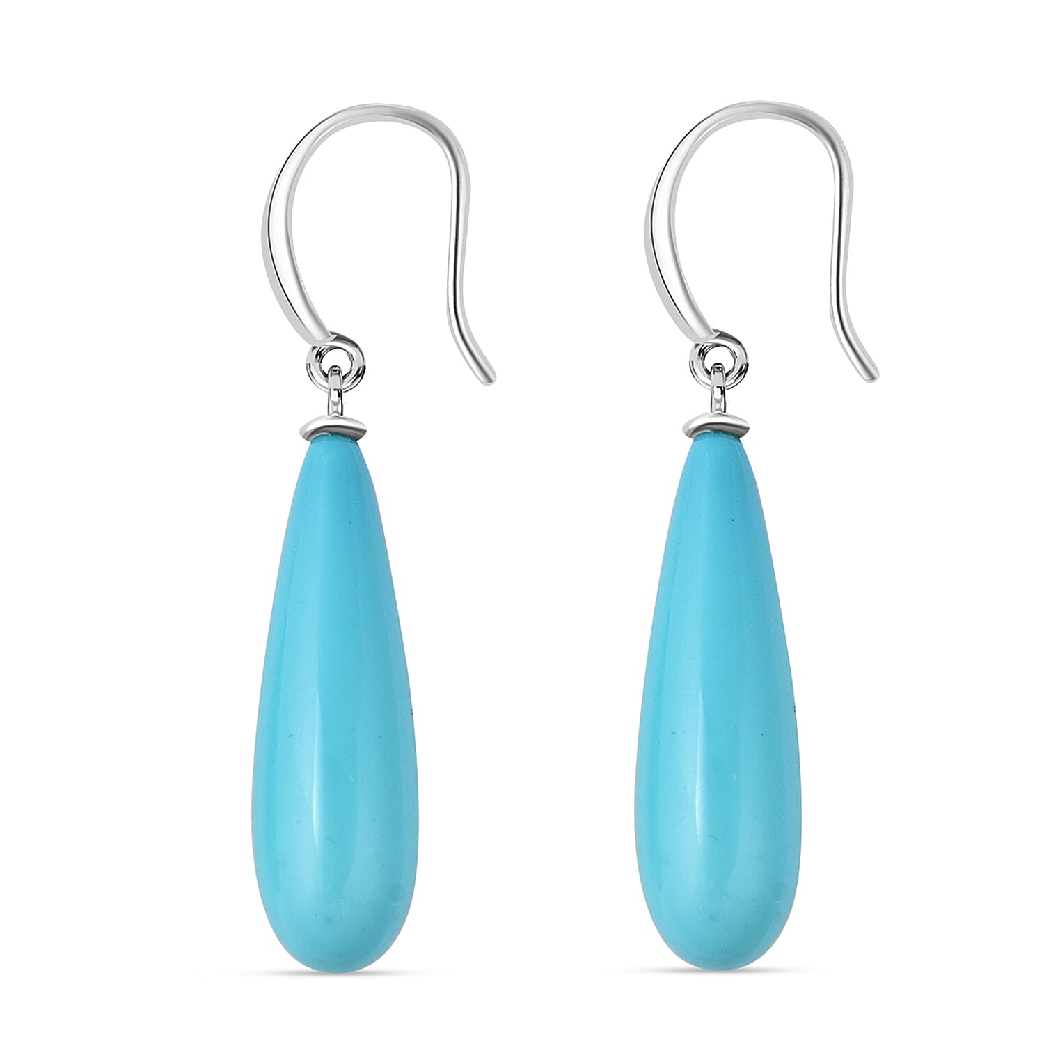 Sleeping Beauty Colour Shell Pearl Drop Earrings with Hook in Rhodium Overlay Sterling Silver