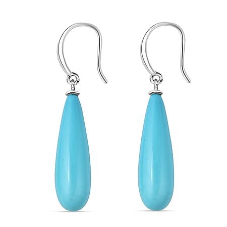 Sleeping Beauty Colour Shell Pearl Drop Earrings with Hook in Rhodium Overlay Sterling Silver