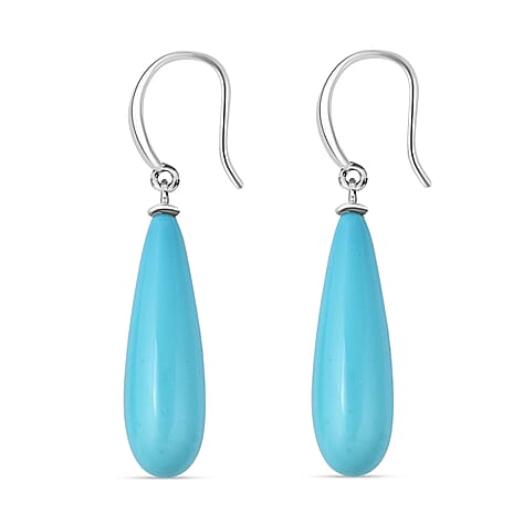 Sleeping Beauty Colour Shell Pearl Drop Earrings with Hook in Rhodium Overlay Sterling Silver