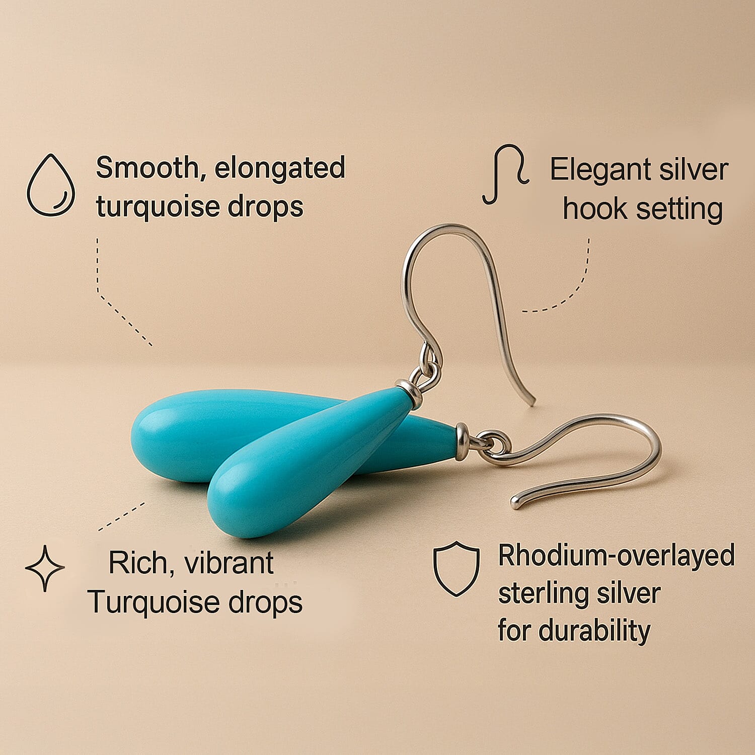 Sleeping Beauty Colour Shell Pearl Drop Earrings with Hook in Rhodium Overlay Sterling Silver