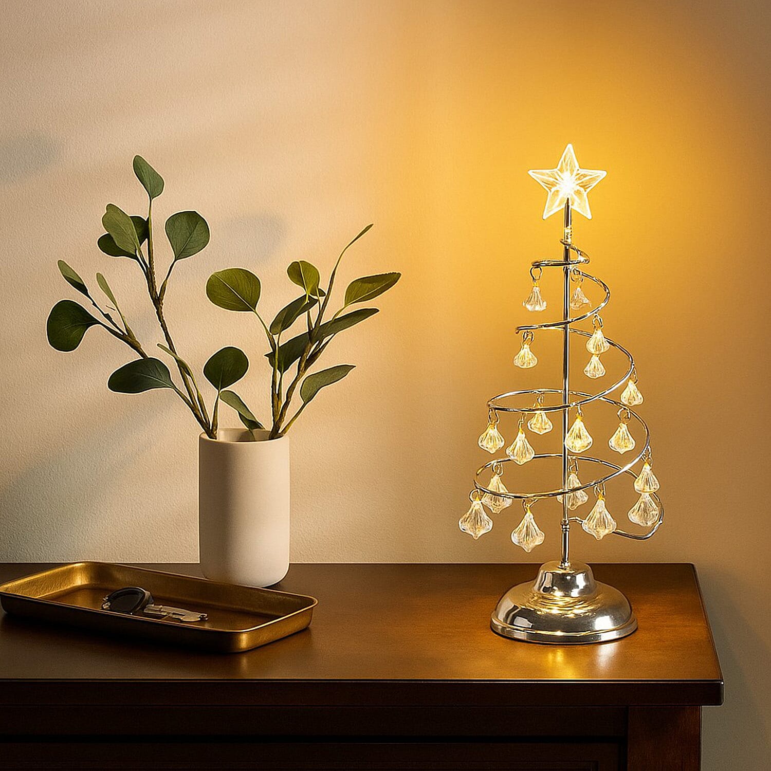 LED Christmas Tree - Silver - 19 Crystals - (3xAAA batteries not inc)