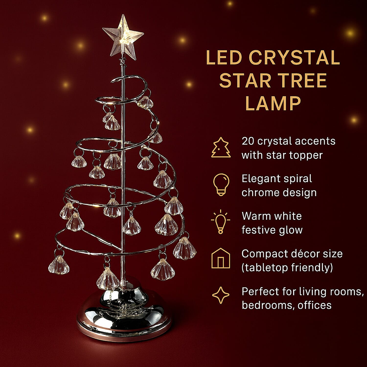 LED Christmas Tree - Silver - 19 Crystals - (3xAAA batteries not inc)