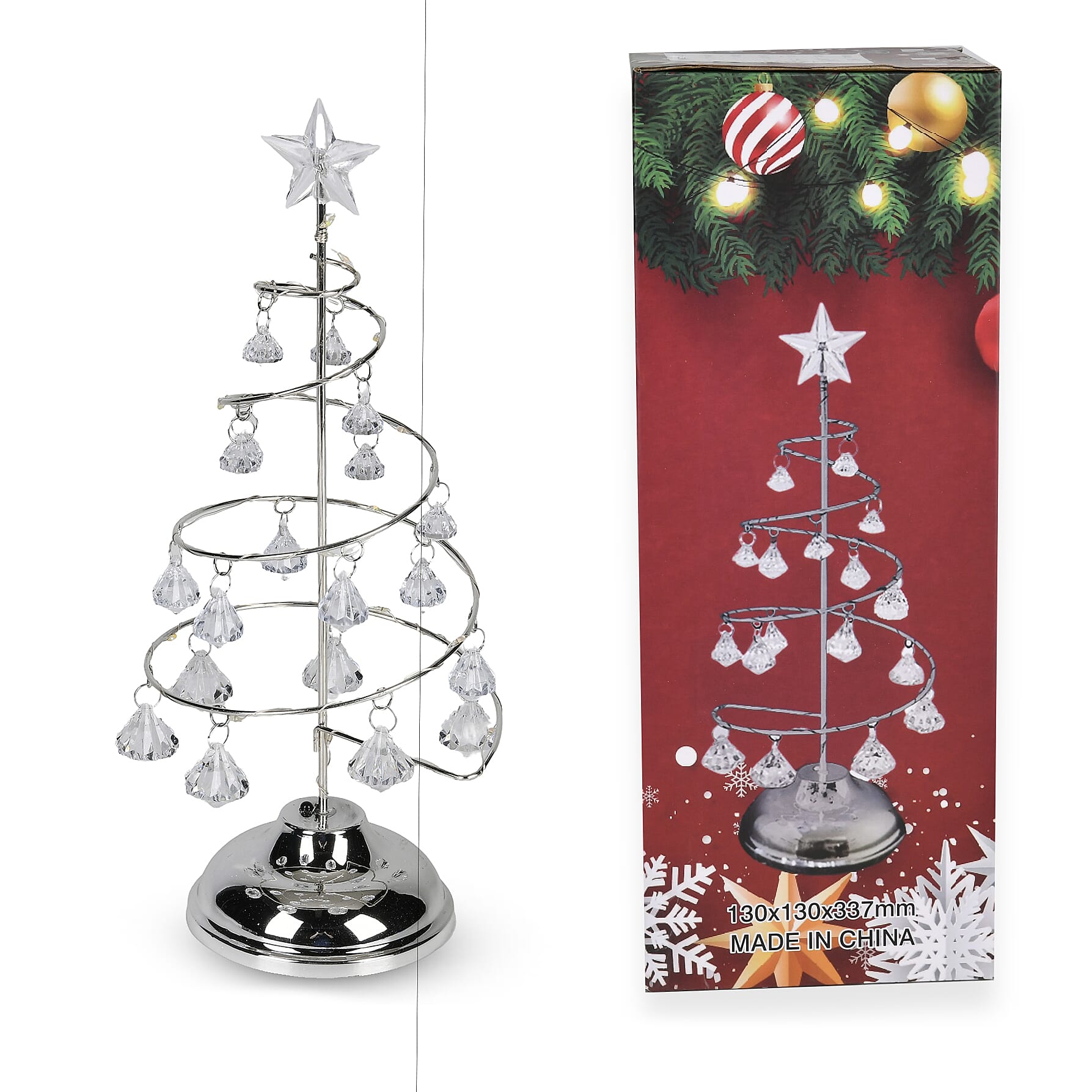 LED Christmas Tree - Silver - 19 Crystals - (3xAAA batteries not inc)