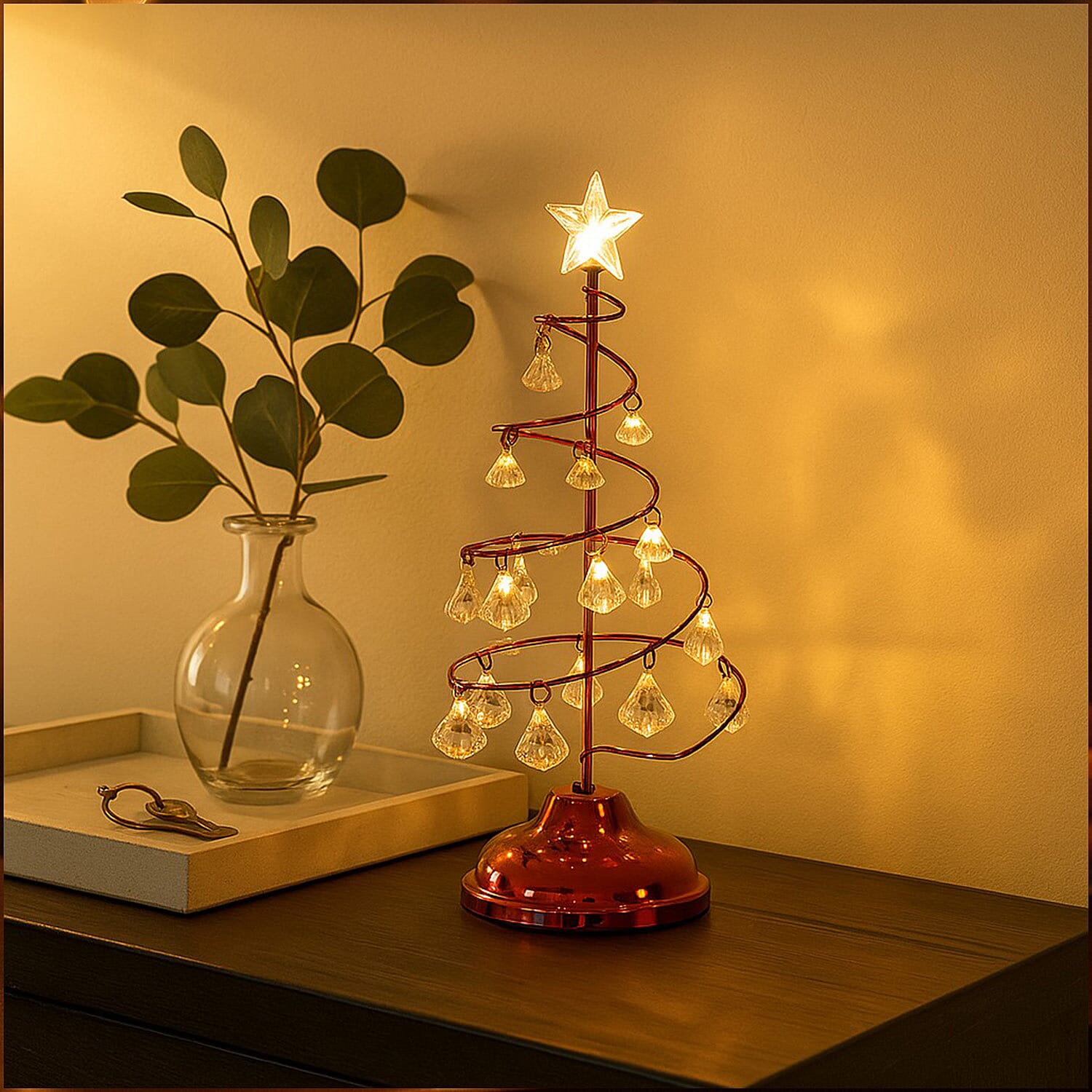 LED Christmas Tree 19 Crystals (3xAAA batteries not inc) - Red