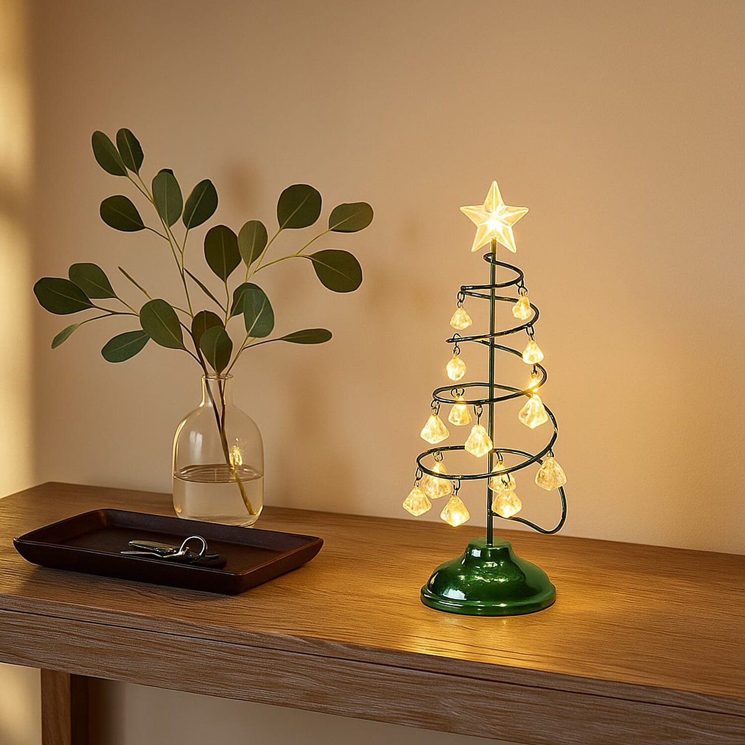 LED Christmas Tree - Green - 19 Crystals - (3xAAA batteries not inc)